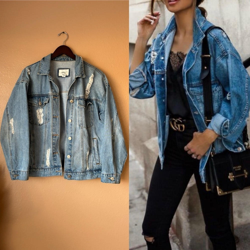 OVERSIZED Distressed Jean Jacket by Forever 21 - Size M